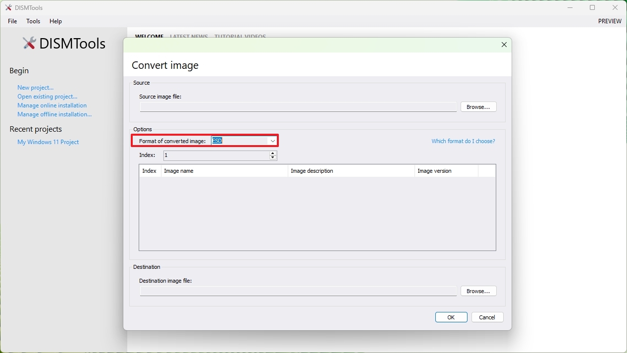 DISMTools convert from ESD to WIM