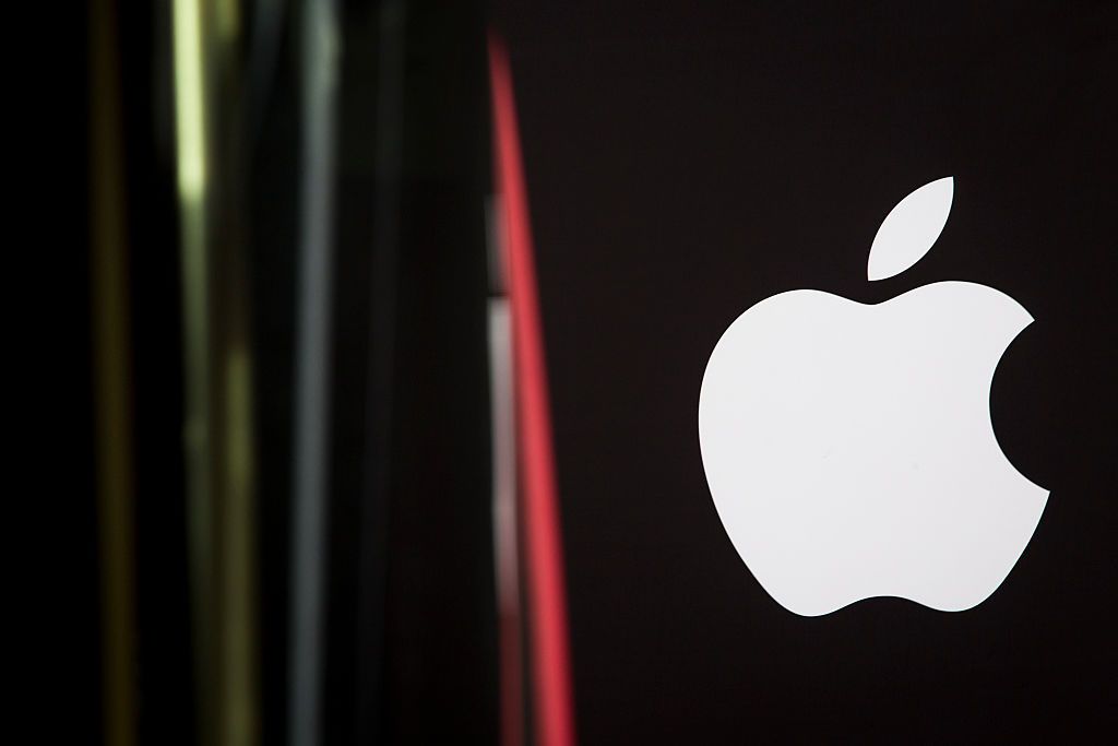 The Apple logo appears at a London store