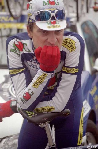 Michele Bartoli awaits the start of the 1996 Tour of Flanders.