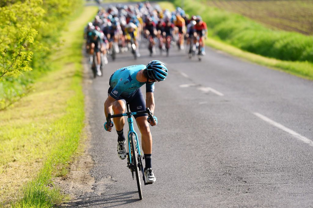 KAZINCBARCIKA HUNGARY MAY 14 Samuele Battistella of Italy and Team Astana Qazaqstan attacks in the breakaway during the 43rd Tour de Hongrie 2022 Stage 4 a 177km stage from Kazincbarcika to Kazincbarcika tourdehongrie on May 14 2022 in Kazincbarcika Hungary Photo by Dario BelingheriGetty Images