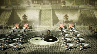 2D pixel warriors prepare for battle in a 3D environment.