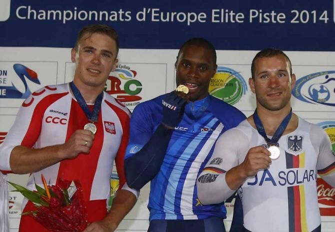 Gregory Bauge (France) beat Damian Zielinski and Robert Forstemann to sprint gold.