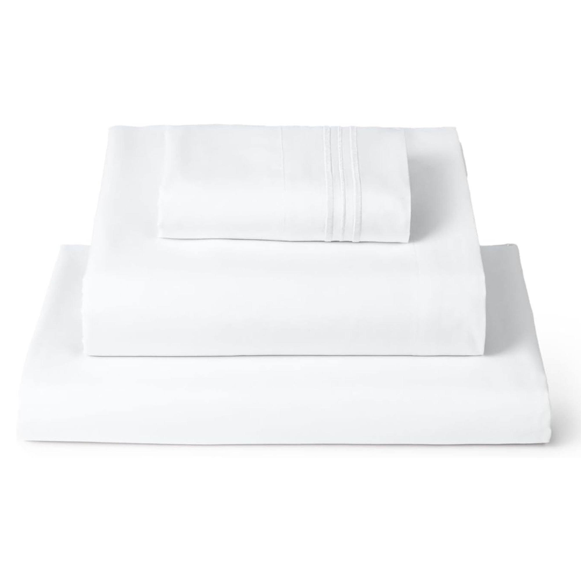Folded white bed sheet set