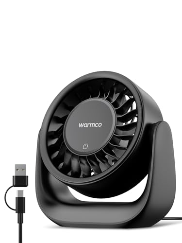 Warmco Usb Desk Fan With Touch Control, (usb Powered Only, No Battery) Small Personal Desktop Fan, Usb-A & Usb-C Plug, 3 Speeds Strong Airflow, Quiet Table Fans for Home Office Dorm