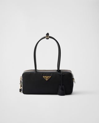 Re-Nylon and Leather Small Top-Handle Bag With Padlock