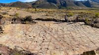 View of a palaeontology study site in Bolivia with thousands of dinosaur tracks.