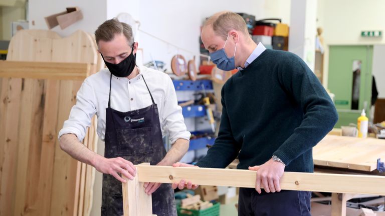 Prince William during his visit to the Grassmarket Community Project, a social enterprise set up by Greyfriars Kirk (Church of Scotland) on May 23, 2021 in Edinburgh, Scotland.