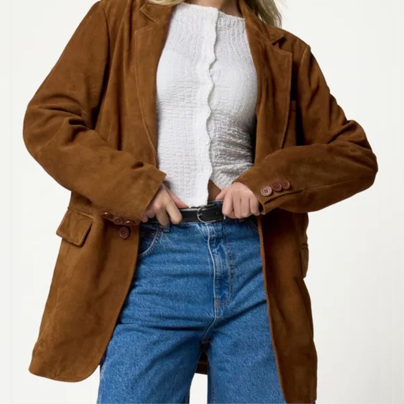 oversized tan suede jacket