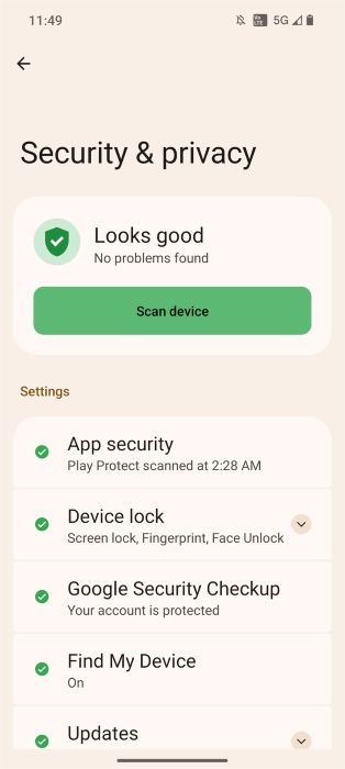 Nothing OS 2.0 Security &amp; privacy settings