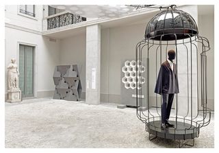 The exhibition spanned three floors of the Brioni HQ on Via Gesu, as well of the courtyard