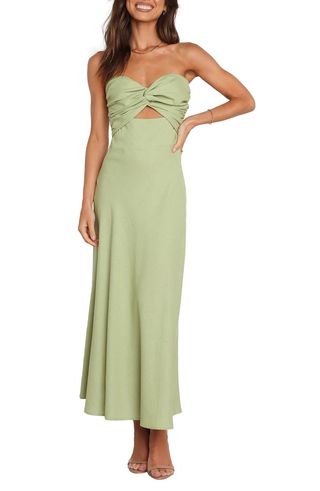 Rosetta Cutout Cotton & Linen Strapless Dress