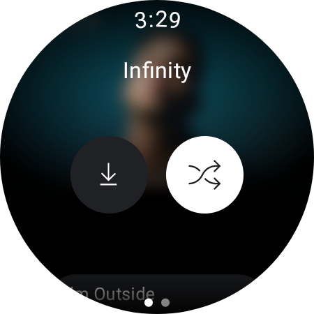 YouTube Music shuffle and download button in a playlist on Wear OS