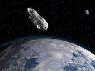 An artist's impression of a potentially hazardous asteroid passing close to Earth.