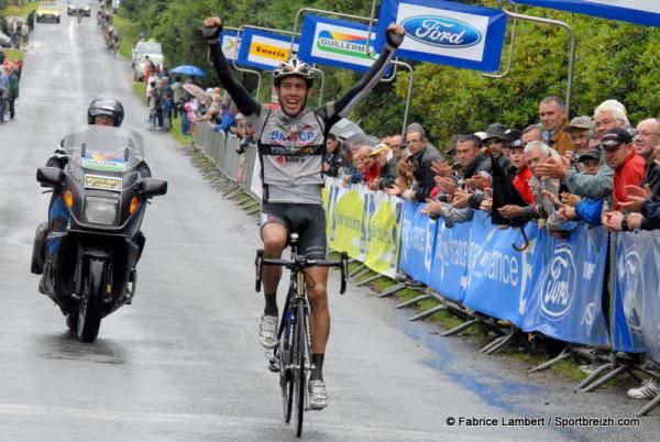 Philipp Walsleben celebrating his victory on stage three of the La Mi Aout Bretagne.