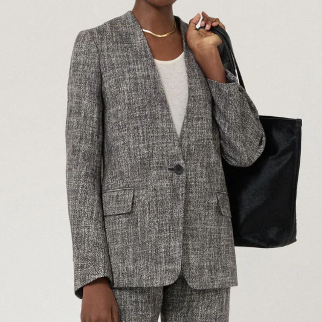 Jigsaw Grey Collarless Boucle Jacket 
