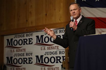 Roy Moore speaks at a rally in Fairhope, Alabama.