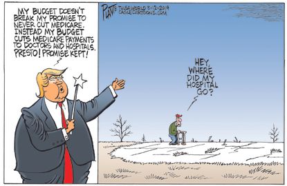 Political Cartoon U.S. Trump Medicare Promise 2020 Budget&nbsp;