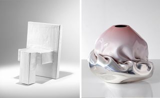 Left: Nucleo Primitive dinning chair, 2011; Right: Jeff Zimmerman, Unique Crinkled Vessel, 2013