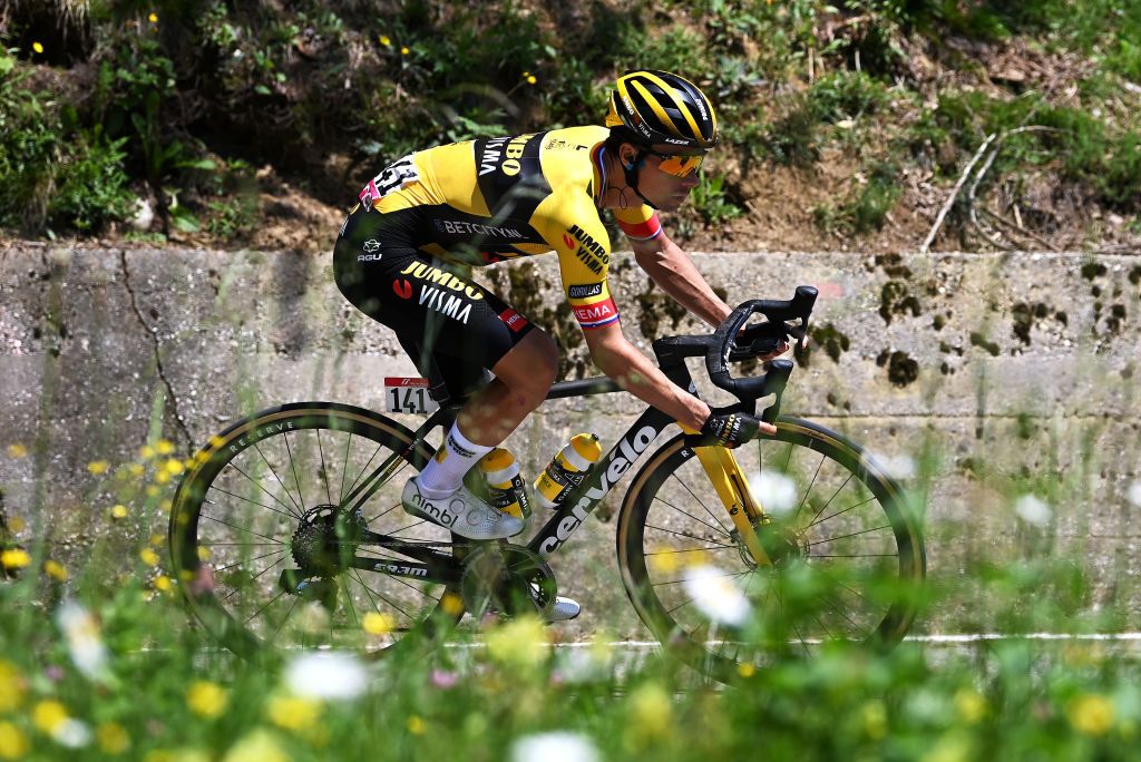 VAL DI ZOLDO PALAFAVERA ITALY MAY 25 Primo Rogli of Slovenia and Team JumboVisma competes during the 106th Giro dItalia 2023 Stage 18 a 161km stage from Oderzo to Val di Zoldo Palafavera 1514m UCIWT on May 25 2023 in Val di Zoldo Palafavera Italy Photo by Tim de WaeleGetty Images