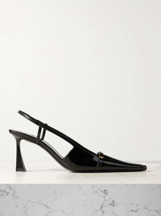 Jacqueline Buckle-Embellished Patent-Leather Slingback Pumps