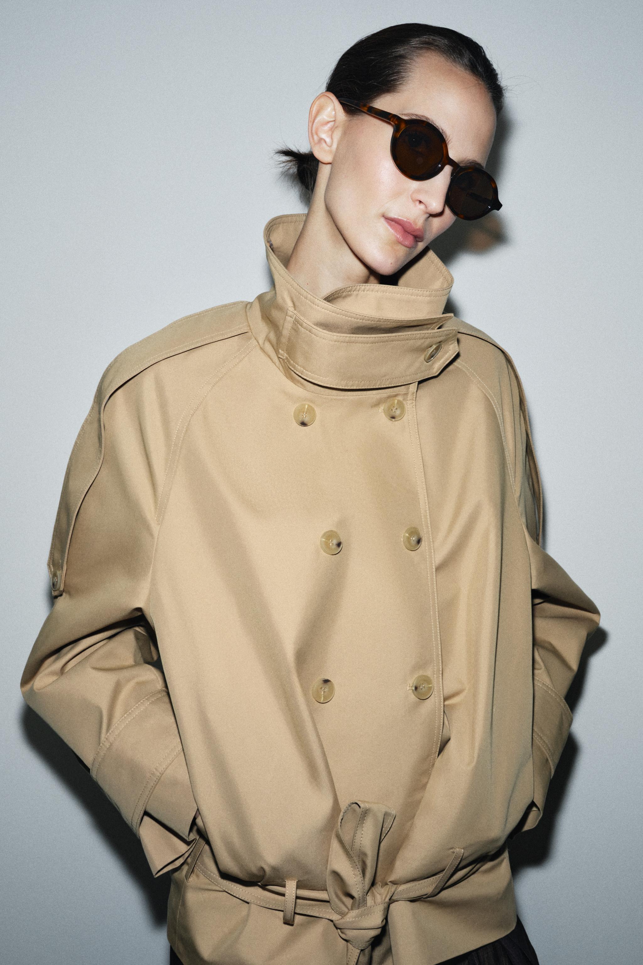 Zw Collection Short High-Neck Trench Coat