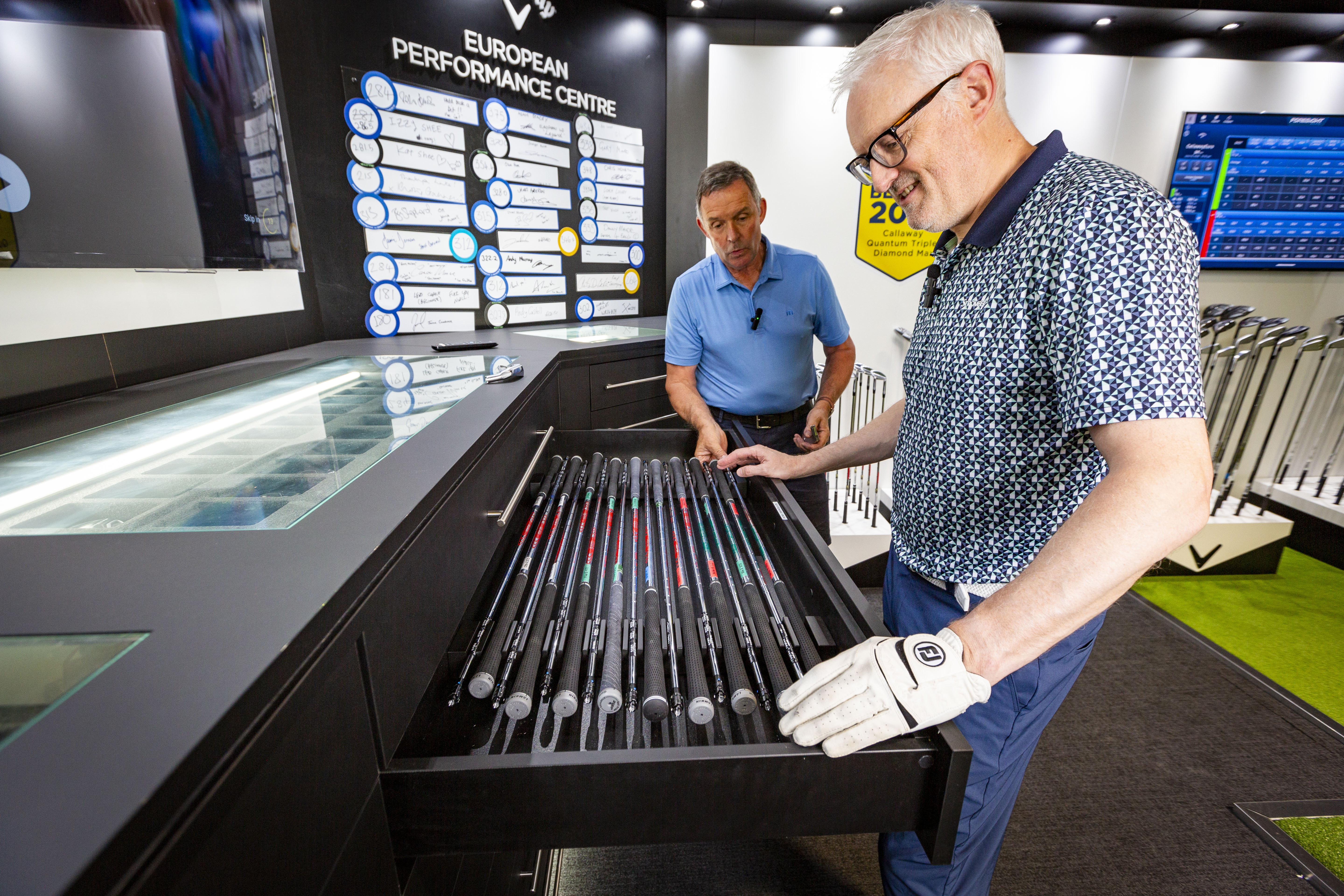 A drawer full of shafts at Callaway's European Performance Centre