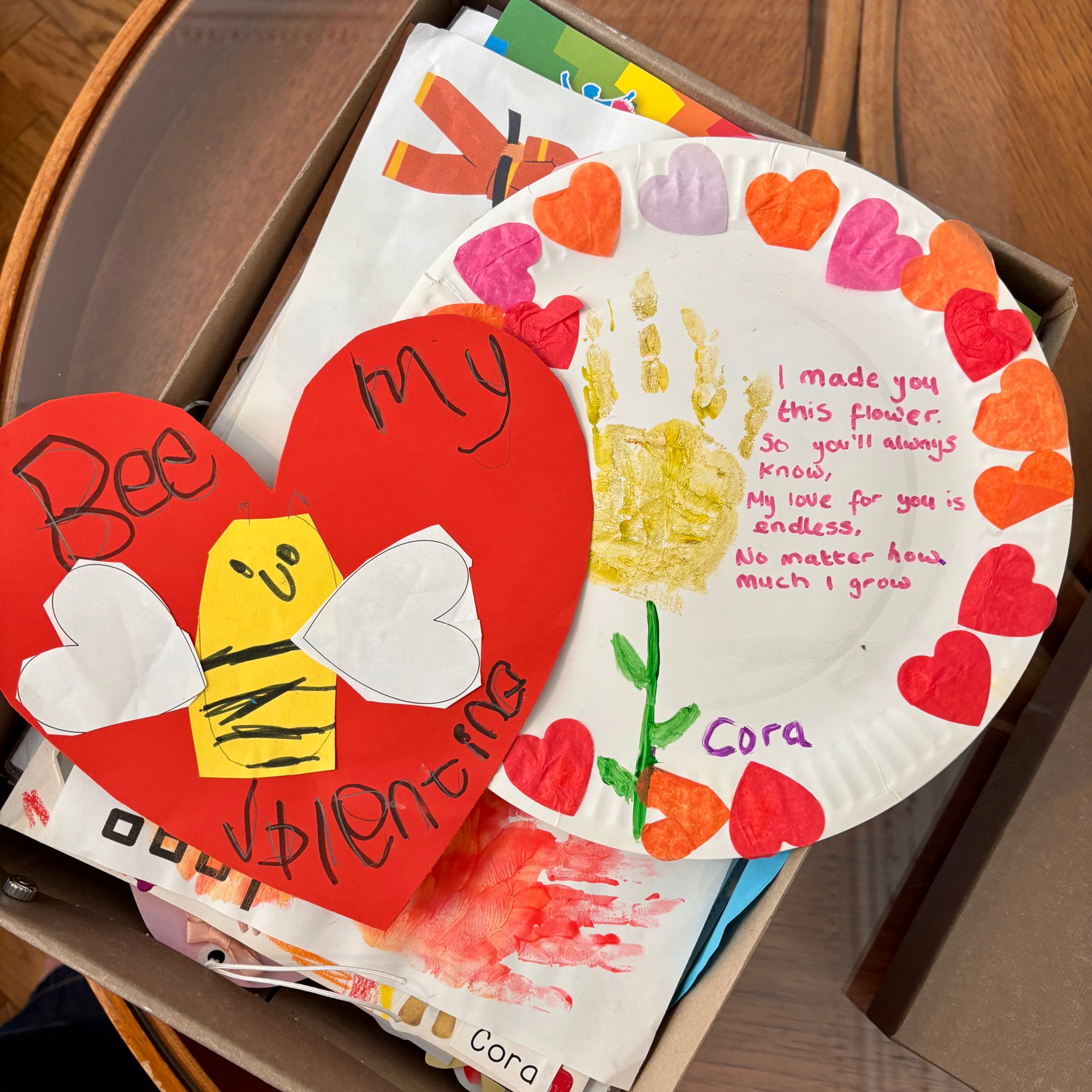 kids artwork in a box