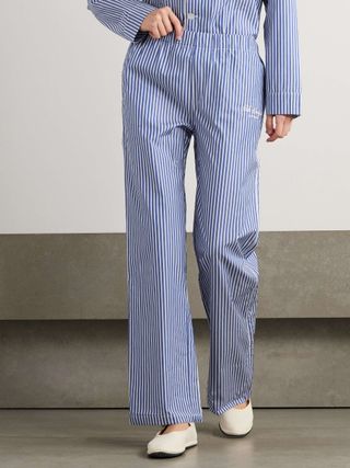 + the Carlyle Embroidered Striped Cotton-Poplin Pajama Pants