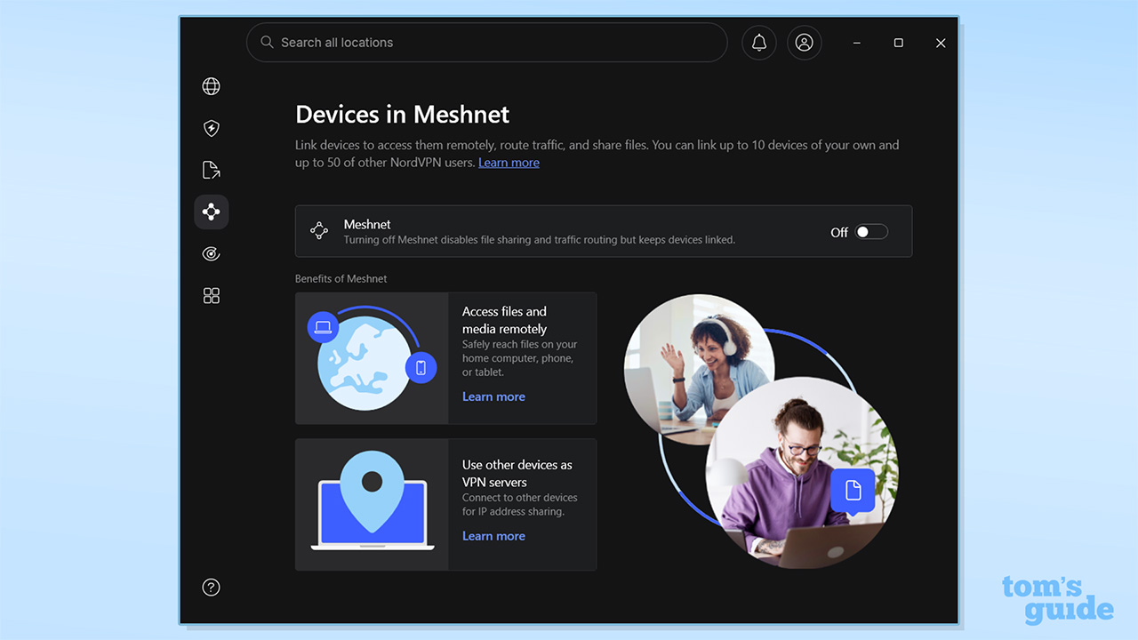 تصویر صفحه کنترل پنل Meshnet NordVPN