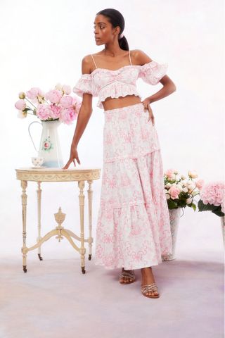 Cotton maxi skirt with Evera bow print