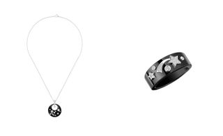 Brilliant-cut diamond stars shoot across polished monochrome ceramics on chunky rings, pendant necklaces and earrings