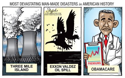 Obama cartoon U.S. Obamacare disasters premiums rates rise