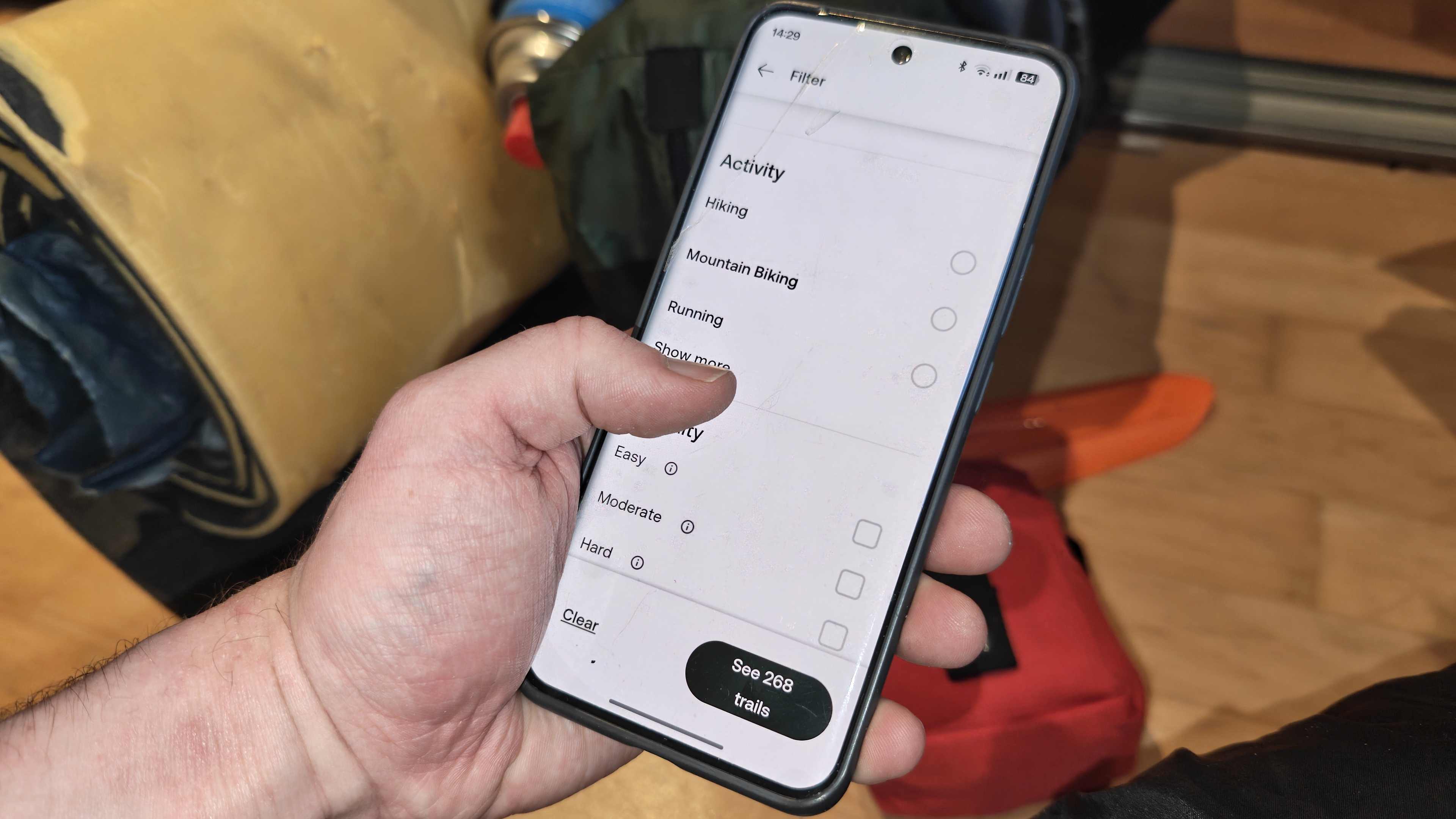 The AllTrails app on an Android smartphone.