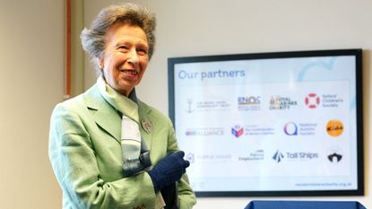Princess Anne, Patron of The Naval Children's Charity, unveils a plaque during a visit to celebrate the charity's 200th anniversary, on September 24, 2025