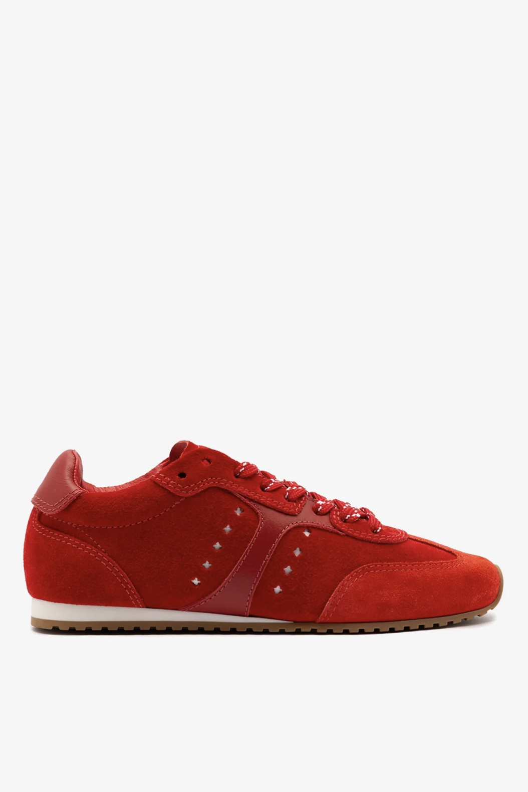 Larroud&amp;eacute; Stella Sneaker in Scarlet Suede and Blood Red Leather