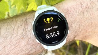 Close-up of the Garmin Forerunner 70 on senior writer Dan Bracaglia's wrist