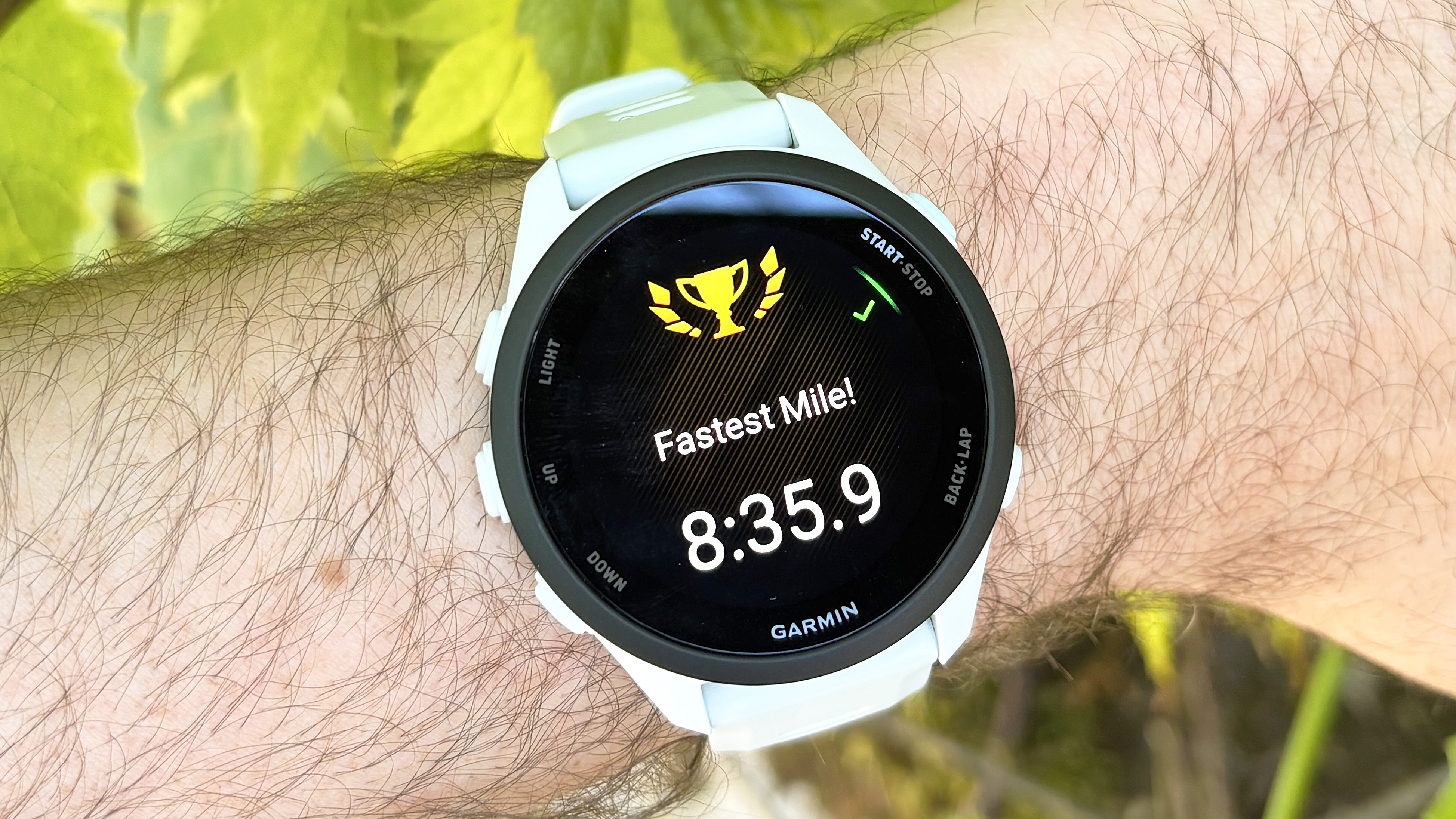 Close-up of the Garmin Forerunner 70 on senior writer Dan Bracaglia's wrist