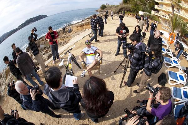 World Champion Jose Antonio Hermida talks to the media