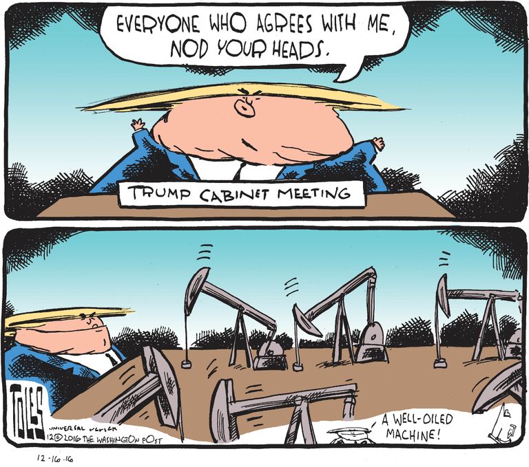 Political cartoon U.S. Donald Trump cabinet meeting oil | The Week