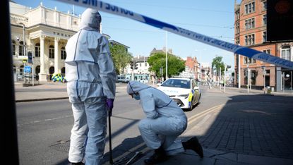 Forensic police search Nottingham city centre where several people were attacked
