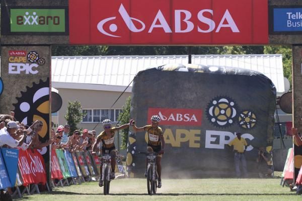 Burry Stander &amp; Christoph Sauser of the 36One-Songo-Specialized team after their stage 1 win