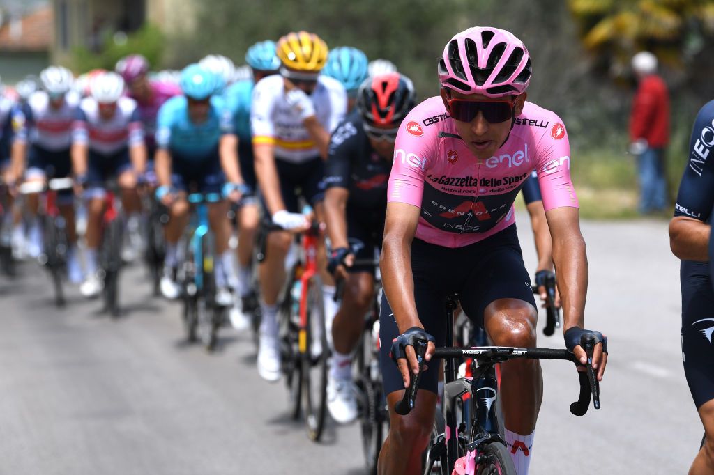 MONTALCINO ITALY MAY 19 Egan Arley Bernal Gomez of Colombia and Team INEOS Grenadiers Pink Leader Jersey during the 104th Giro dItalia 2021 Stage 12 a 162km stage from Perugia to Montalcino 554m girodiitalia UCIworldtour Giro on May 19 2021 in Montalcino Italy Photo by Tim de WaeleGetty Images