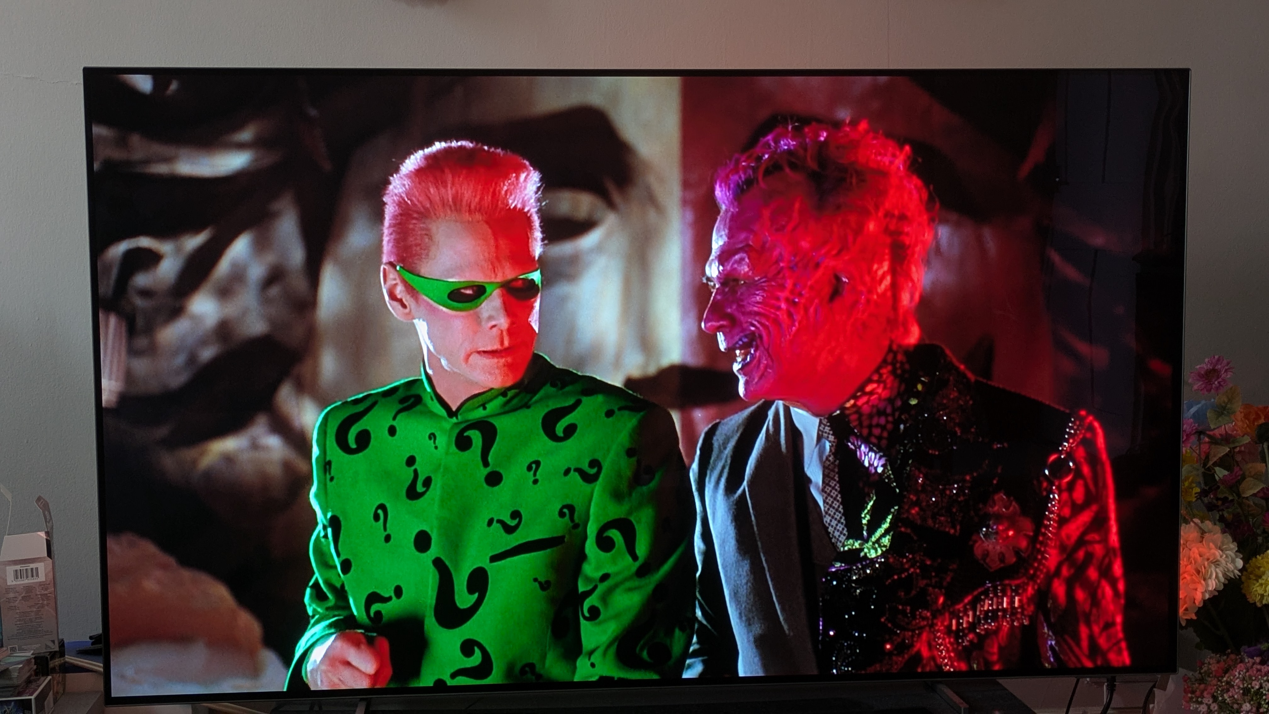 A shot of Riddler and Two-Face from Batman Forever Blu-ray on Philips OLED806