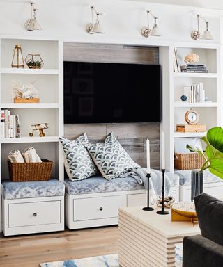 media wall unit with coastal style and large tv