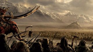 First-look art from 'The Lord of the Rings: The War of the Rohirrim' showing hordes of orcs and an oliphaunt