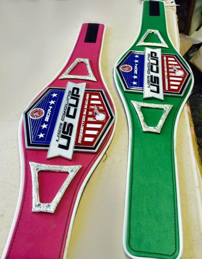 MMA-style championship belts to the series winners of the 2014 USA Cycling US Cup Pro Series presented by Sho-Air Cycling Group.