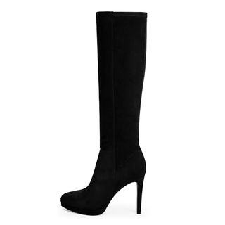 Modatope Black Suede Knee High Boots for Women Round Toe Tall Boots Stiletto Heel Long Boots Zipper Black Suede Boots Size 8.5