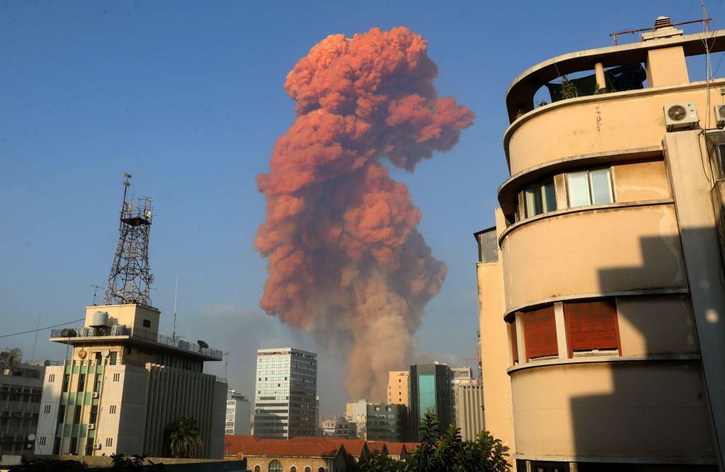 A picture shows the scene of an explosion in Beirut on August 4, 2020.