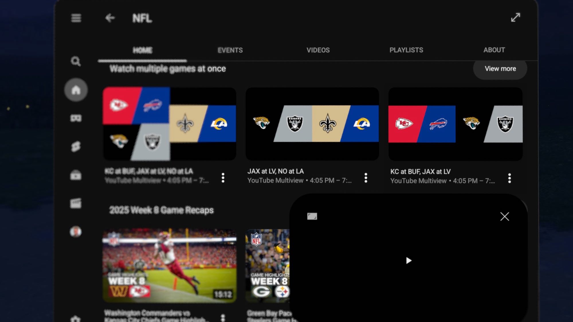 NFL Sunday Ticket on Galaxy XR