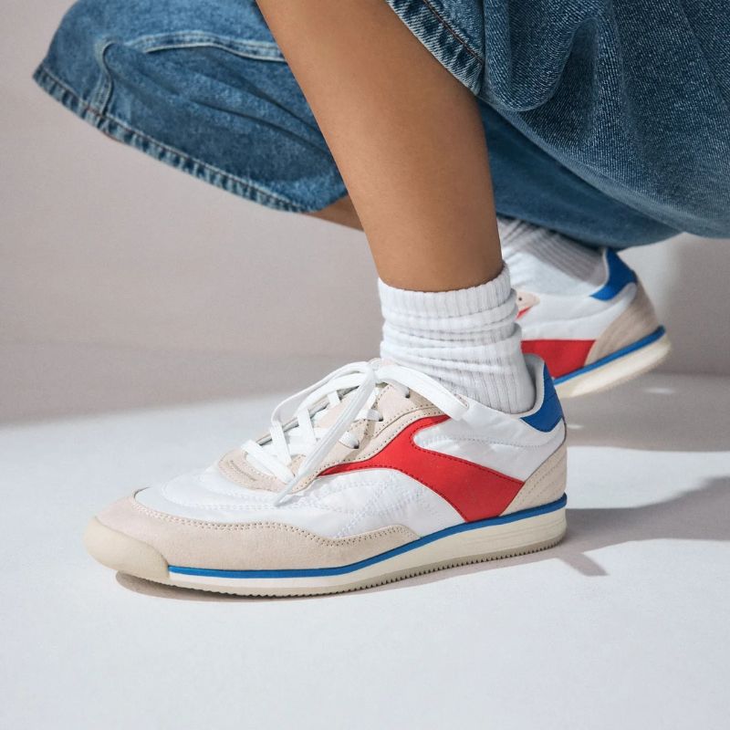 Panel Detail Lace-Up Trainers on model 